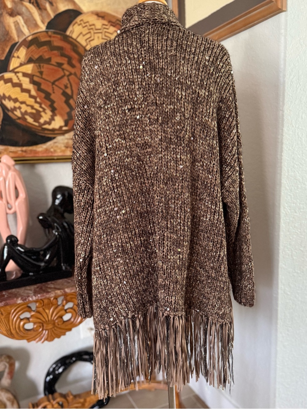 Brunello Cucinelli Brown Marled Fringe Open-Front Cardigan - Picture 5 of 11